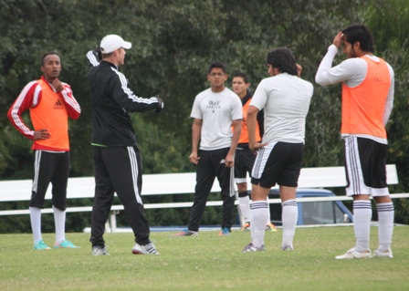 Coach Shane Hurley conducts practice on Tuesday afternoon.