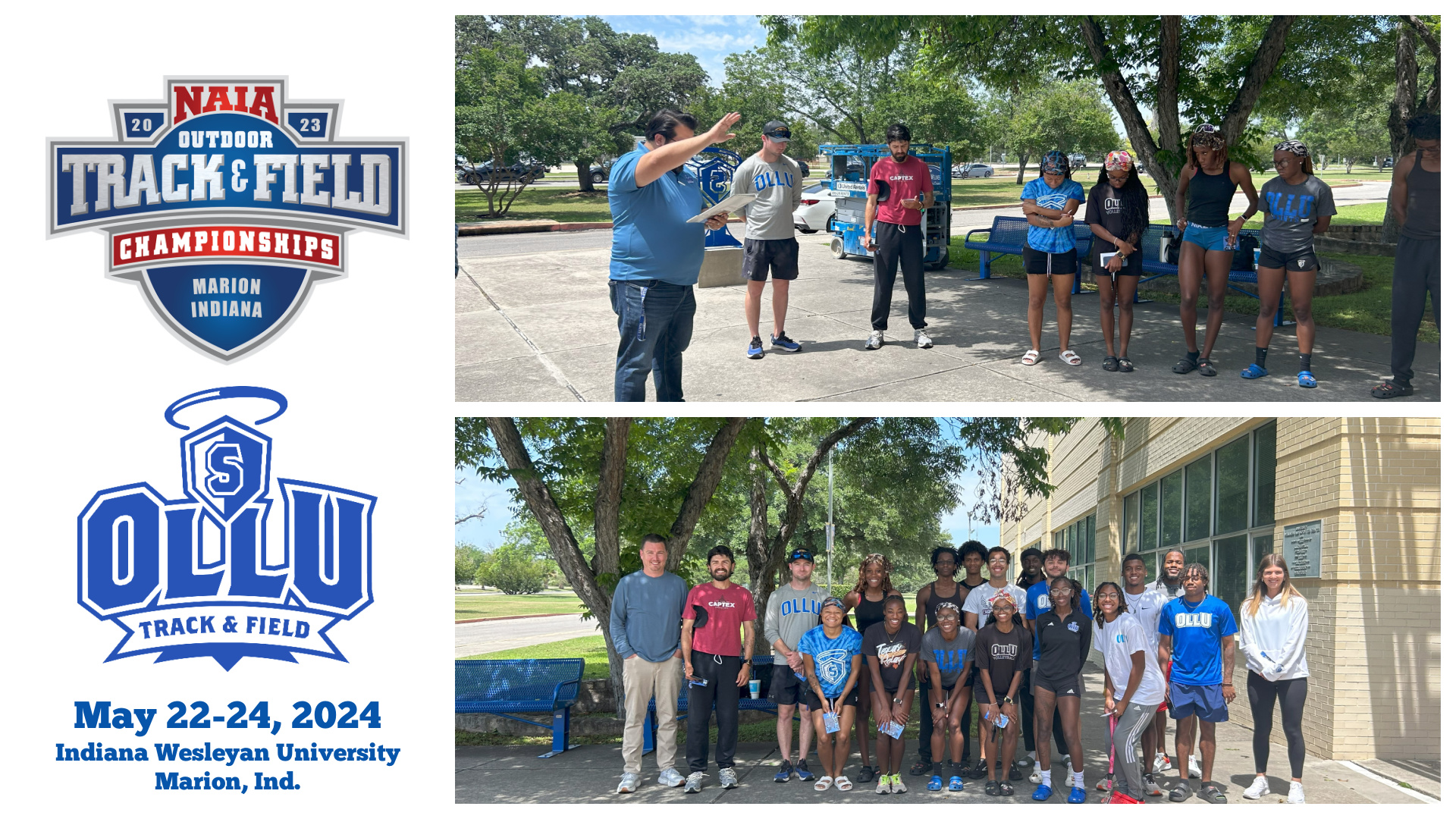 The team receives a blessing from Nick Lopez, Director of University Ministry, during a prayer send-off on May 17.